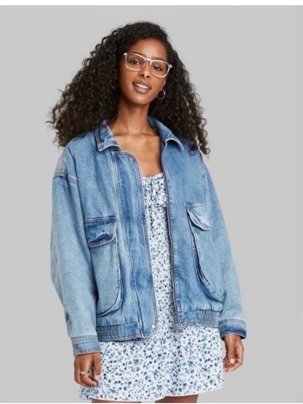 NWOT Wild Fable Oversized Sherpa-Lined Denim Jean Jacket.